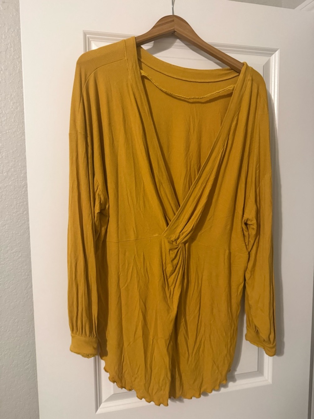 Free People Mustard Yellow Twist-Front Long Sleeve Top